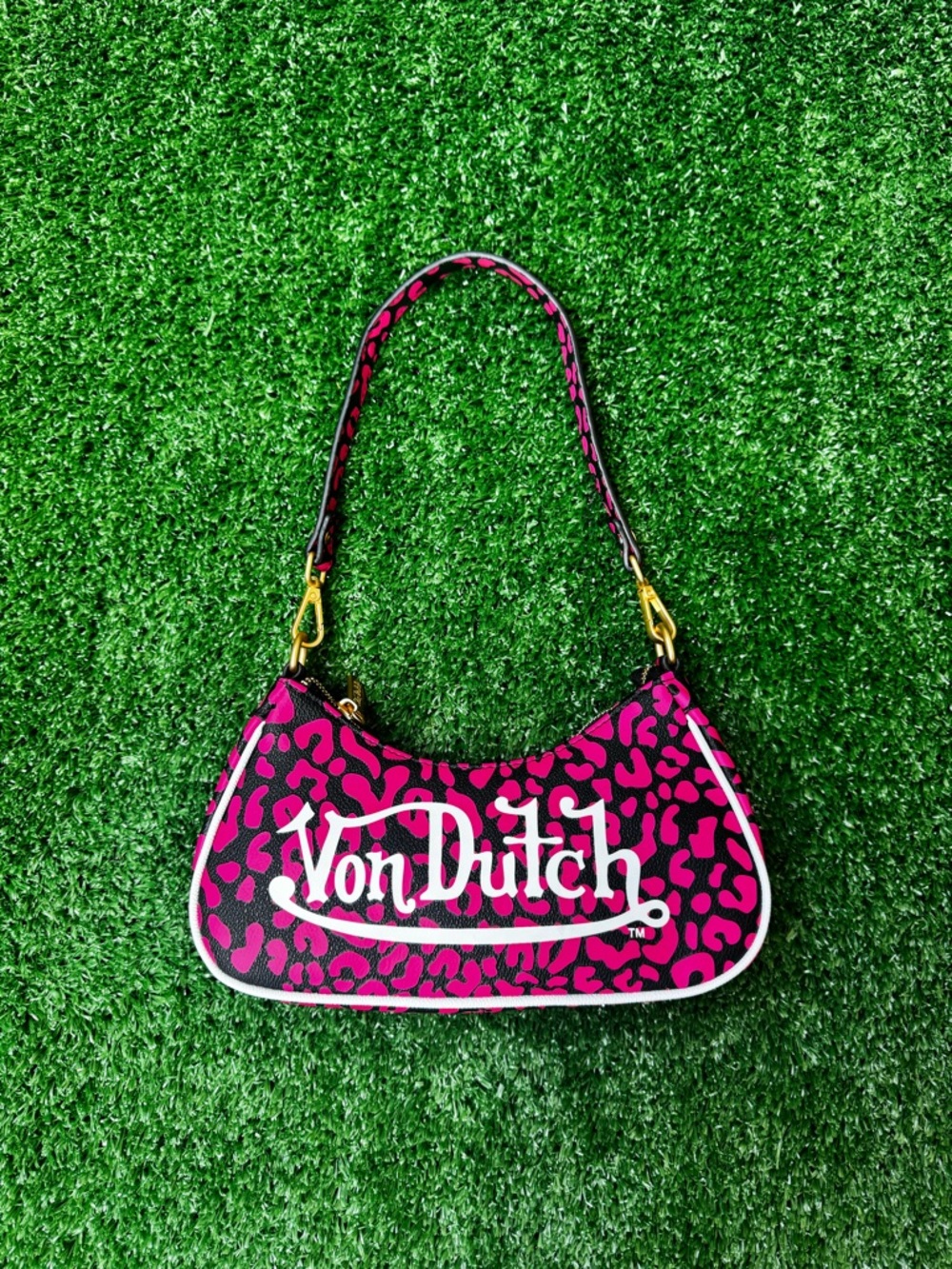 Von Dutch Hot Pink Leopard Shoulder Bag
